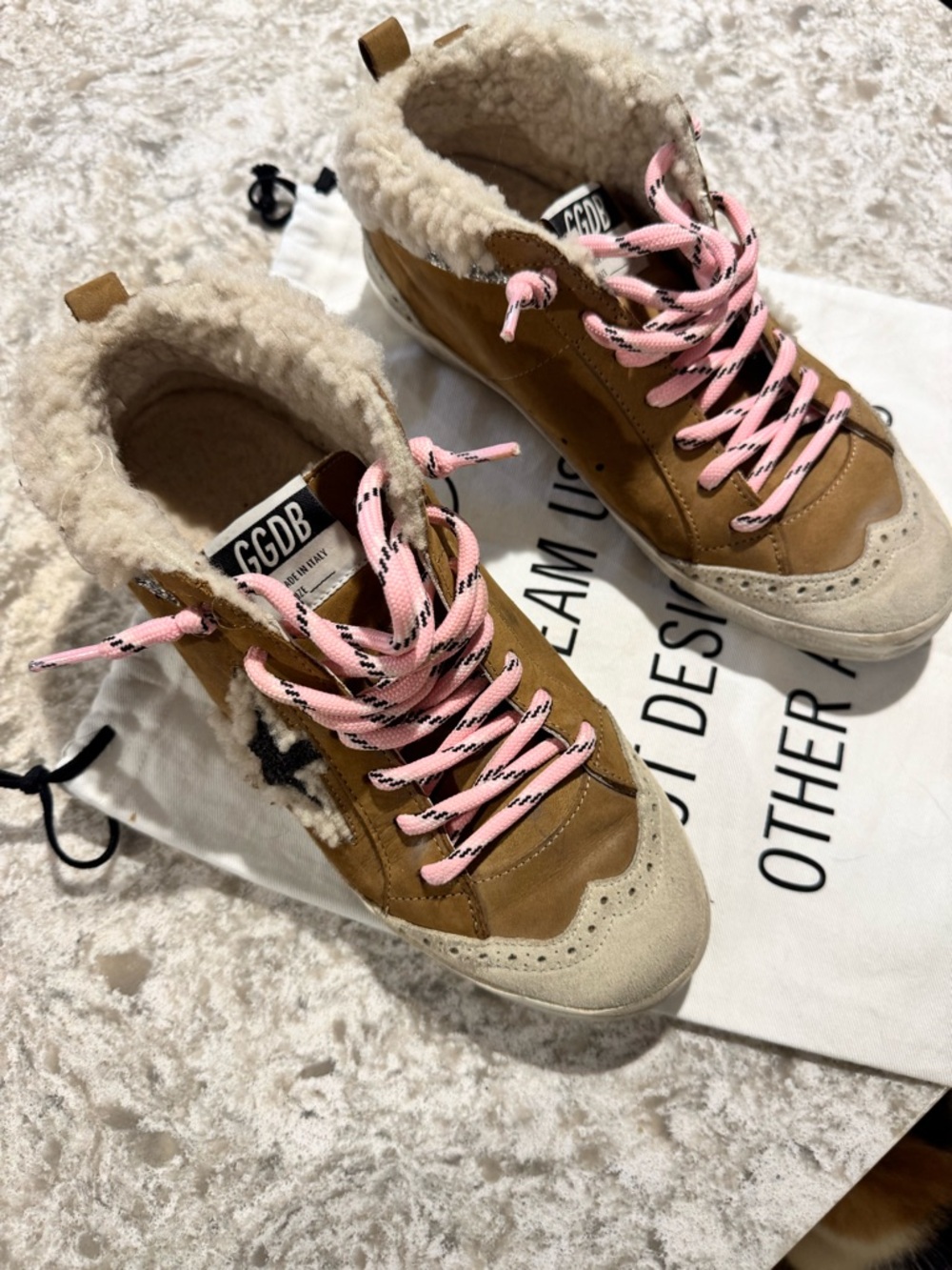 Golden Goose Tan & Cream High-Top Sneakers  please read sizing 7-7.5 EU 37